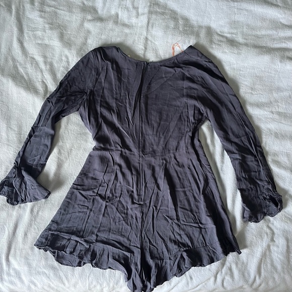 Flying Tomato navy blue embroidered flowers wrap romper - Picture 4 of 8